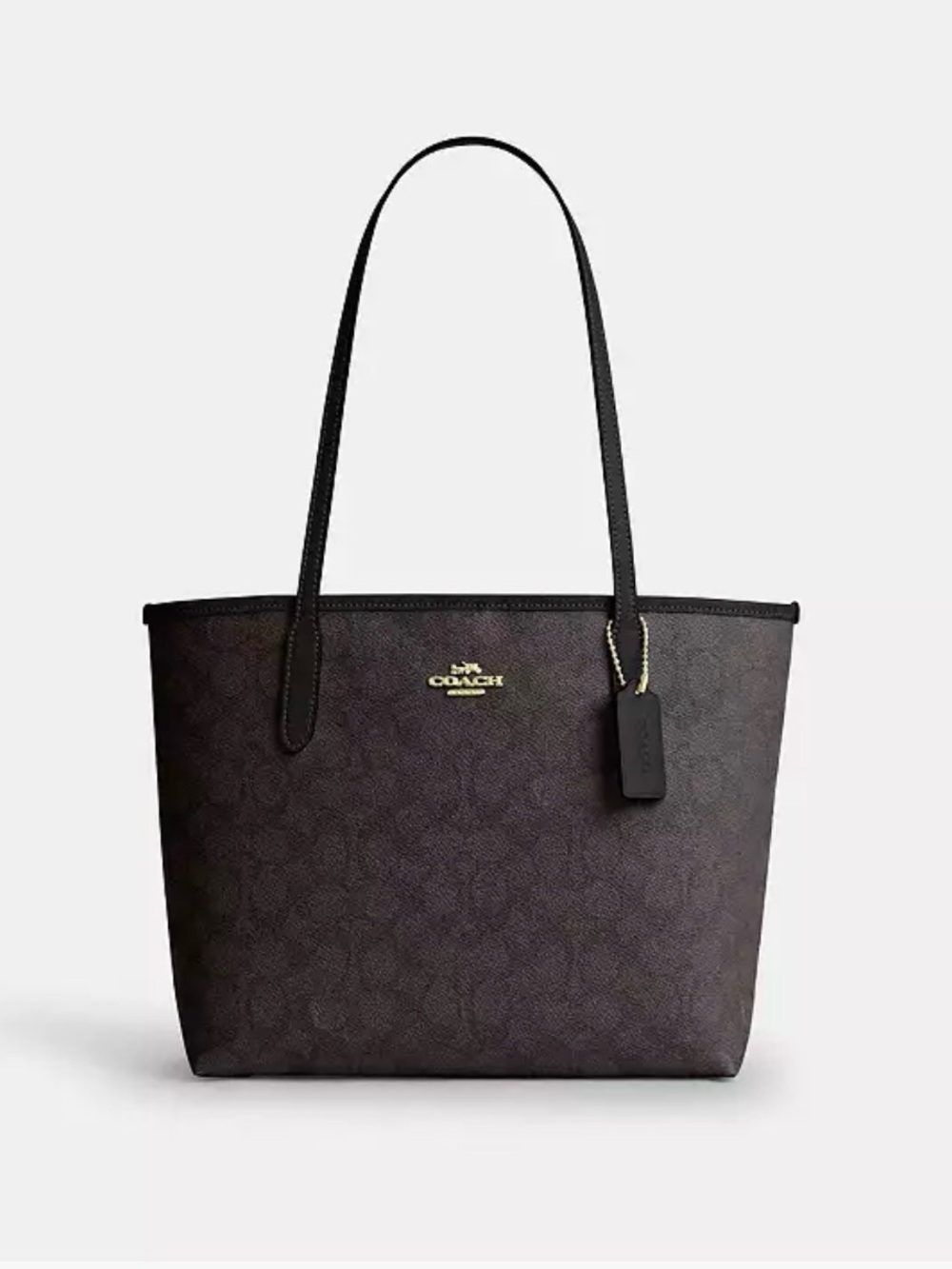 Coach Dark Brown Signature Tote with Black Straps